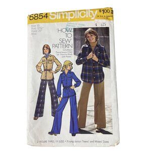 70s Simplicity 5854 Sewing Pattern Size 10 Shirt Jacket and Pants Vintage UNCUT